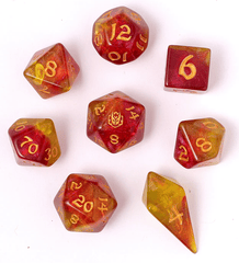 Hymgho Dice: 8 Set Polyhedral Wyrmforged Rollers Rounded Resin Phoenix Feather HY02007